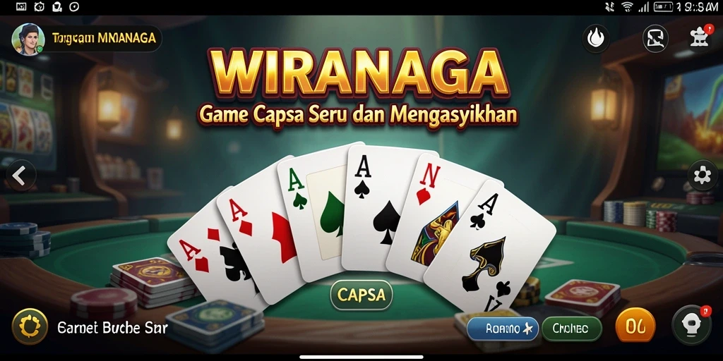Antarmuka WIRANAGA yang menarik dan fungsional untuk bermain Capsa.